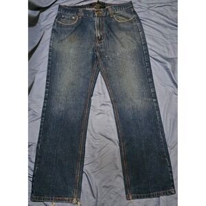 Ed Hardy Smokin' Skull Gambler Y2K Me Jeans By Christian Audigier 36x34 Distress